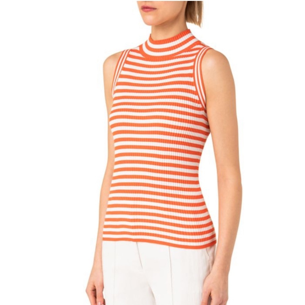 Akris Punto Kodak Orange and White Striped Tank Top. Size 16